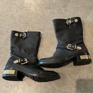 Vince Camaro winchell mid calf leather boots with gold buckles SIZE 6